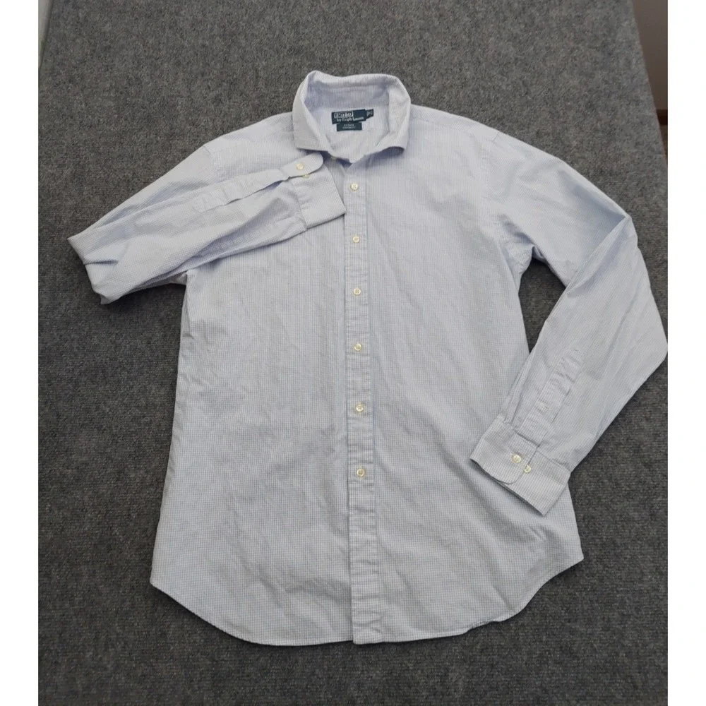 Polo Ralph Lauren Shirt Mens 17 Blue Check Estate Custom‎ Fit Button Down